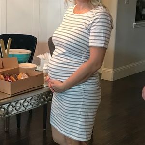 Gray and White Striped Maternity Dress